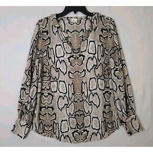 Cabi Animal Print Top Size M Serpentine Blouse Snakeskin Brown Black Wide Cuffs